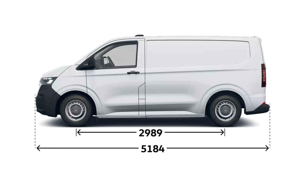 VW Transporter Kastenwagen von der Seite, Länge und Radstand