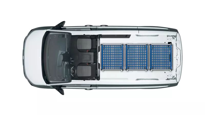 VW Transporter Kastenwagen mit 2 Sitzen und Platz für drei Rollcontainer