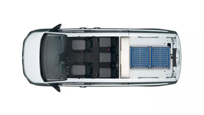 VW Transporter Kombi mit 5 Sitzen, LR und Platz für zwei Rollcontainer